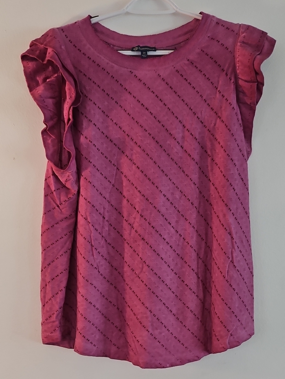 2X Women's Ruffled Sleeve Eyelet Tee
